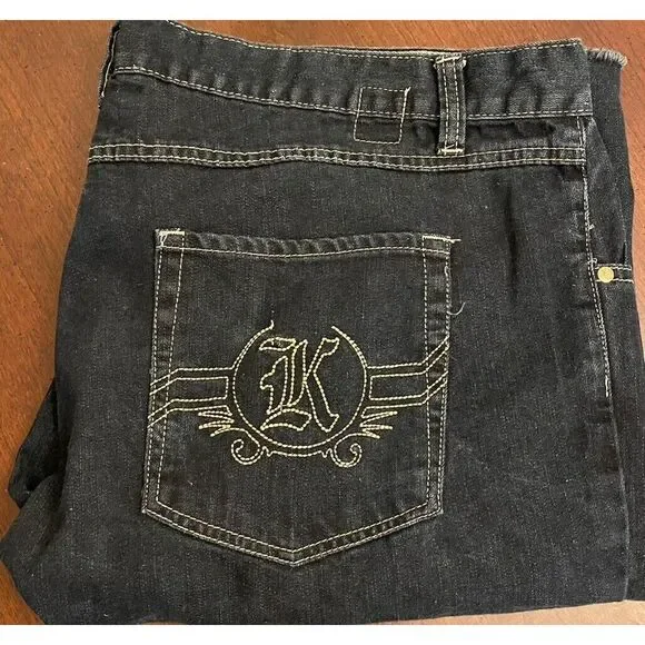 Vintage Y2K Kani Gold Shorts Raw Hem Blue Dark Wash Denim Jean 13" Inseam Sz 46‎ - Picture 10 of 11